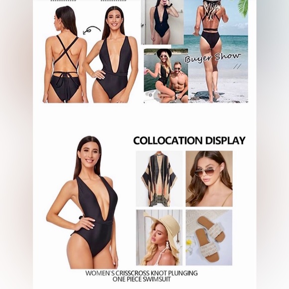 NWOT SWIMSUIT Black One Piece Plunge by Sweaty Rocks - Picture 11 of 12